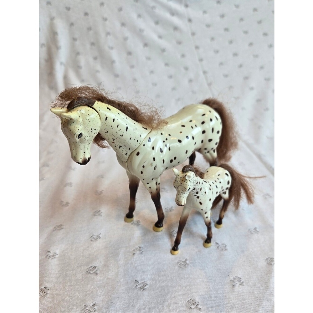 MMTL Appaloosa Spotted Cream and Brown Horse Figurine Mom and Foal Toy Set